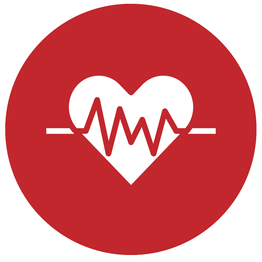 Icon of a heart with a heartbeat line on a red background.