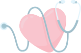 Illustration of a heart with a stethoscope wrapped around it.