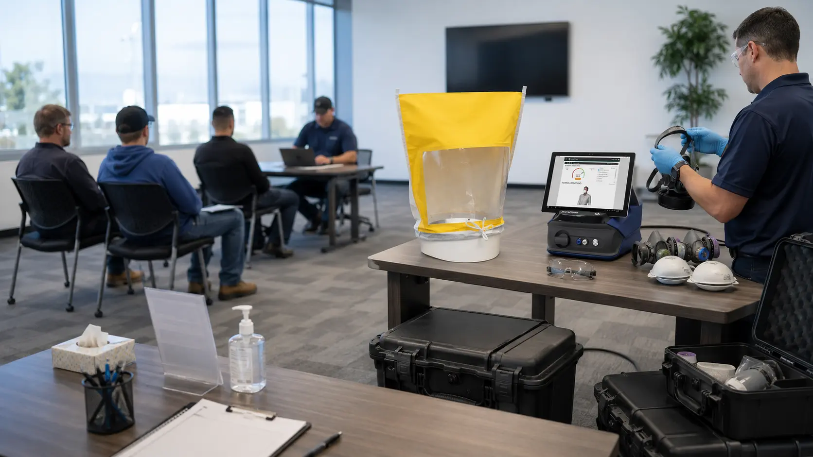 On-site respirator fit testing setup for employer teams