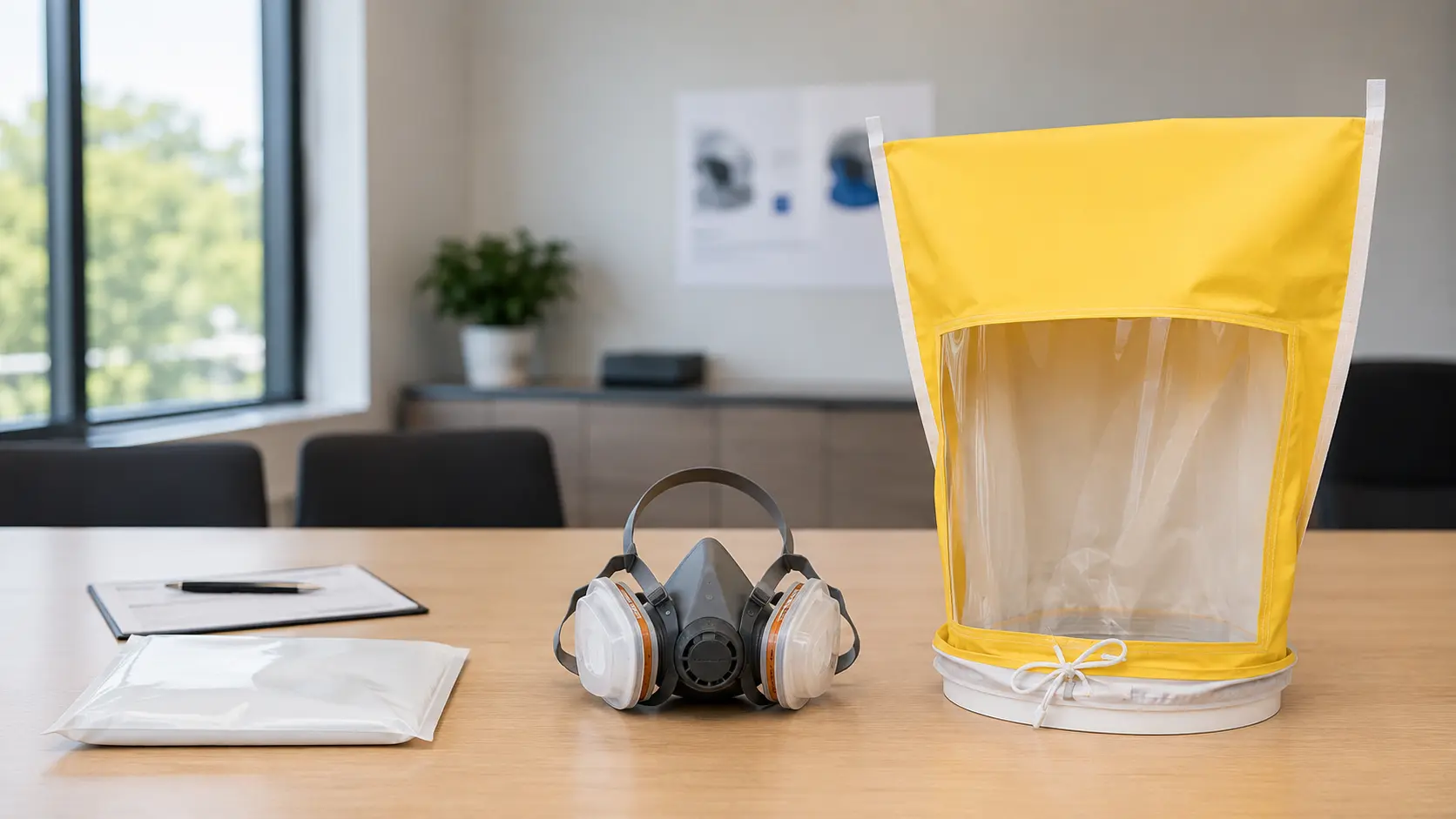 Respirator medical clearance materials arranged before fit testing equipment