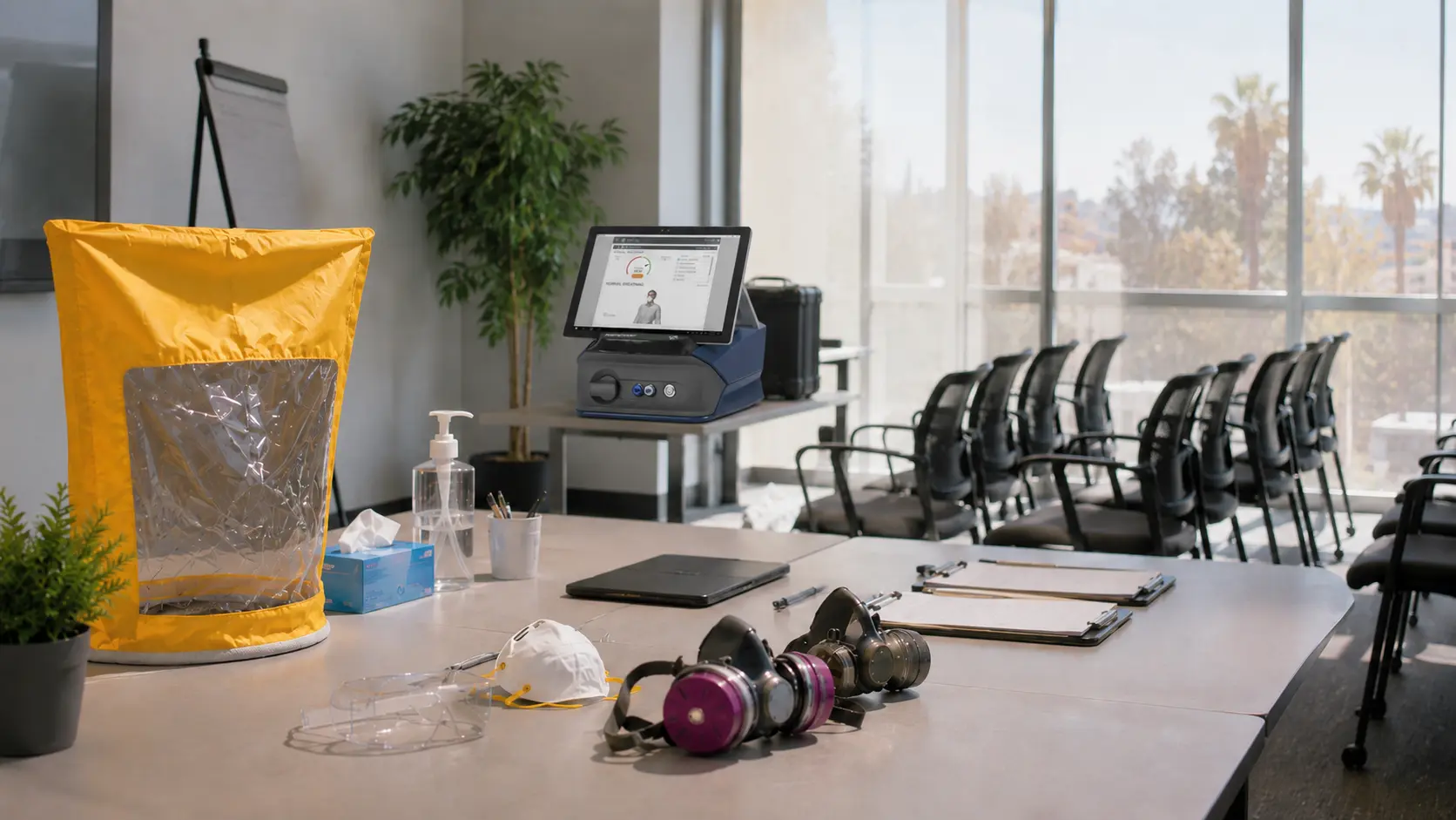 Prepared room for an on-site respirator fit testing day