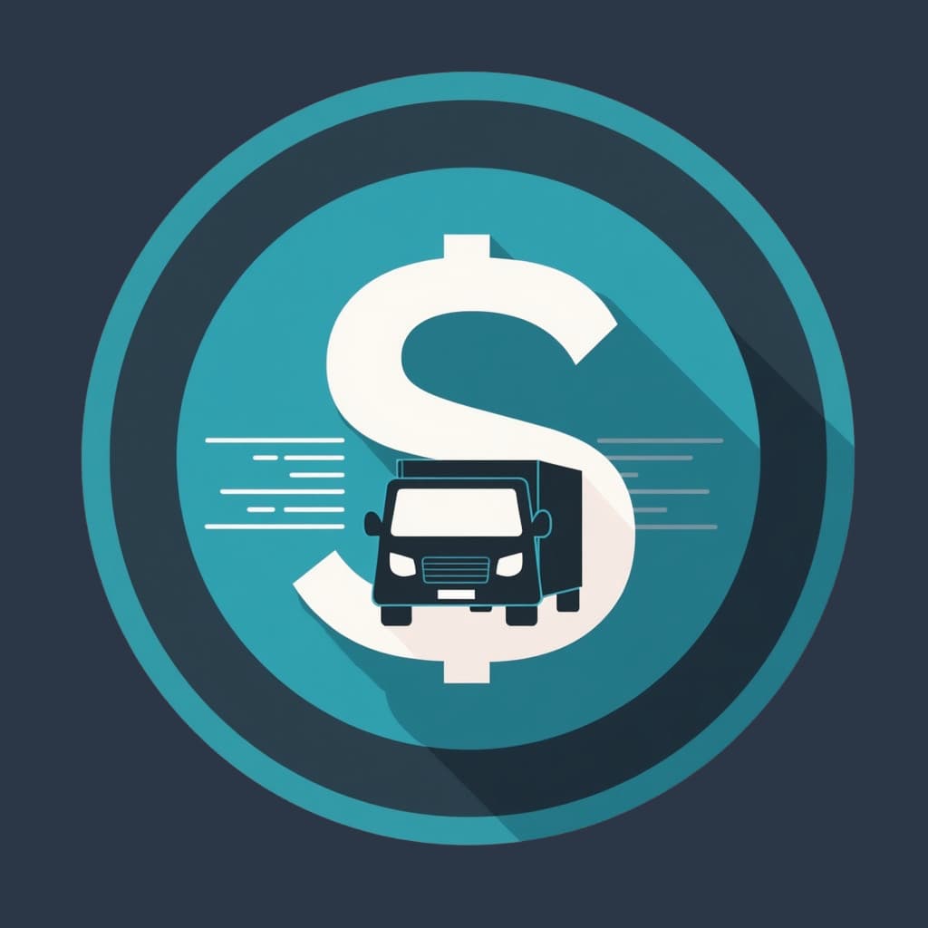 Icon depicting a cost-effective benefit with a dollar sign and a small delivery van integrated into the design, symbolizing the connection between savings and on-site services.