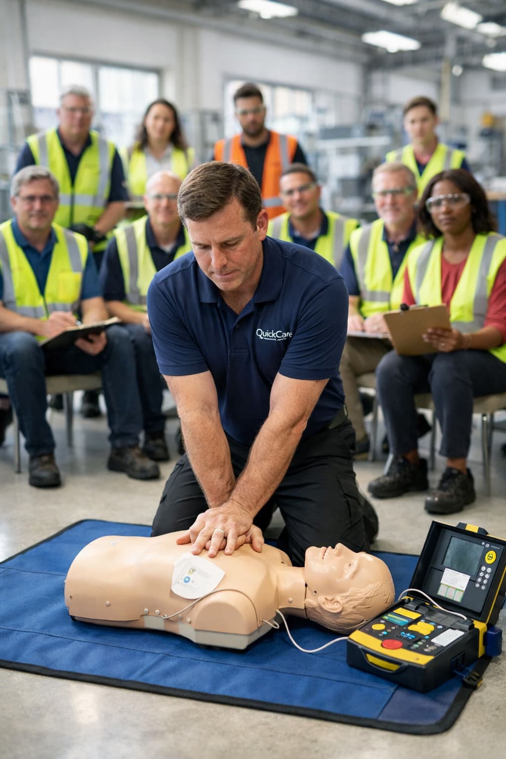 CPR and AED training conducted on-site for manufacturing staff