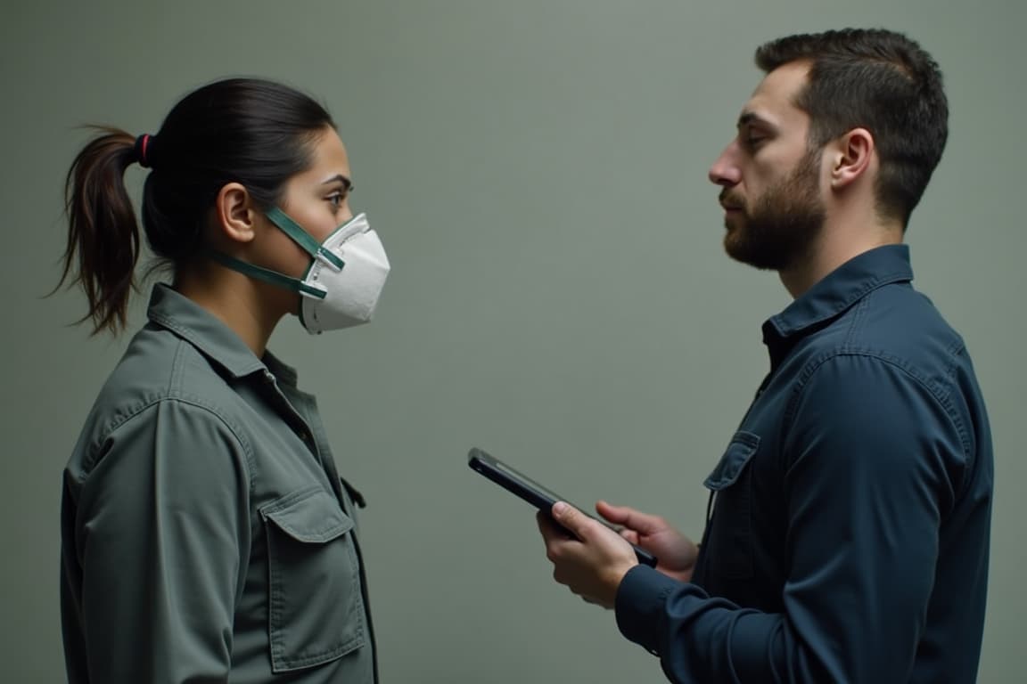 Safety professional conducting a respirator fit test on an employee wearing an N95 mask