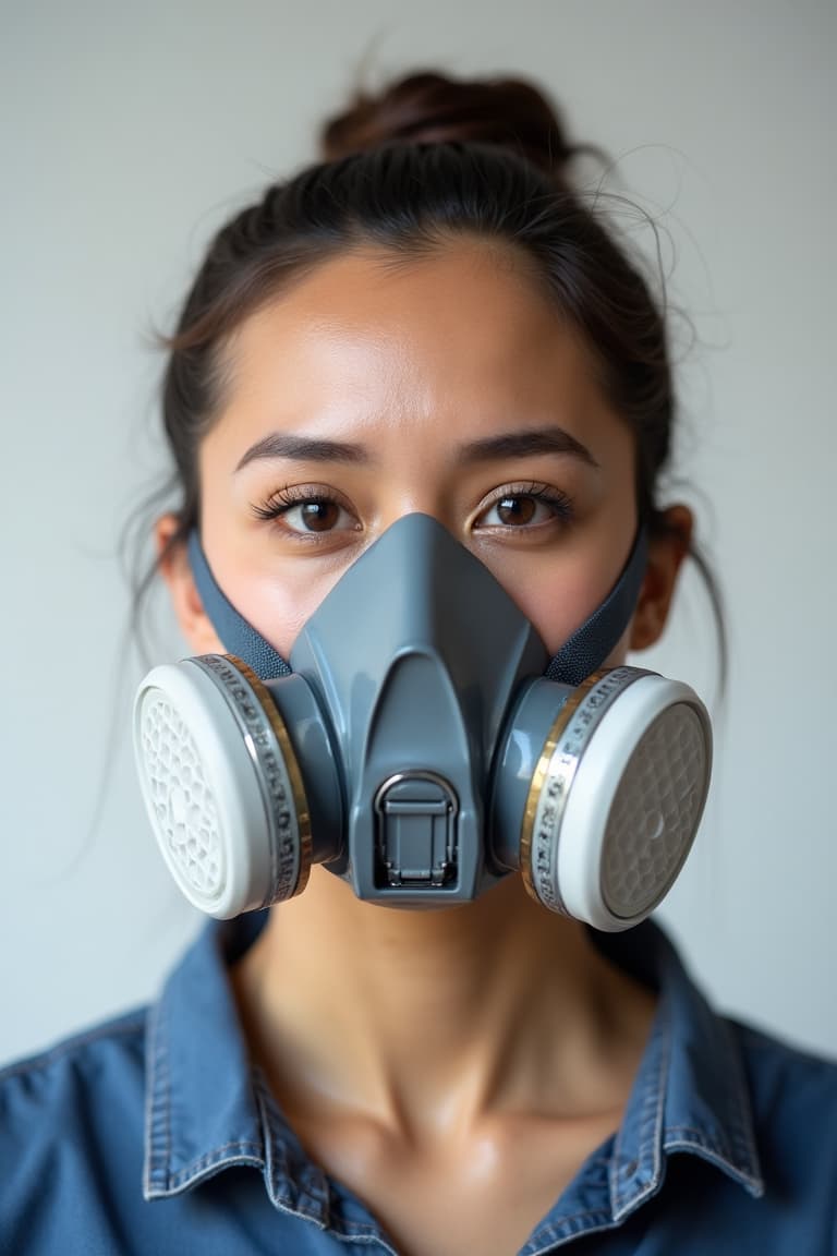 Worker wearing a reusable elastomeric half-mask respirator with cartridges